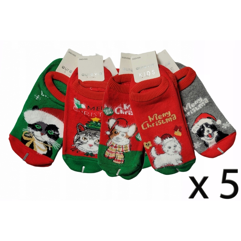5 x Świąteczne Skarpety/KAPCIE dziecięce AuraVia FROTTE ABS